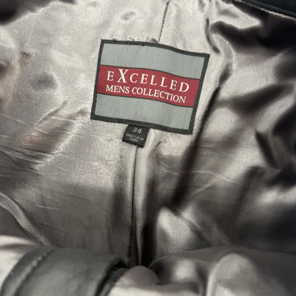 Vintage Excelled Black Genuine Leather Straight Fit Pants Grunge Biker Men 34X31